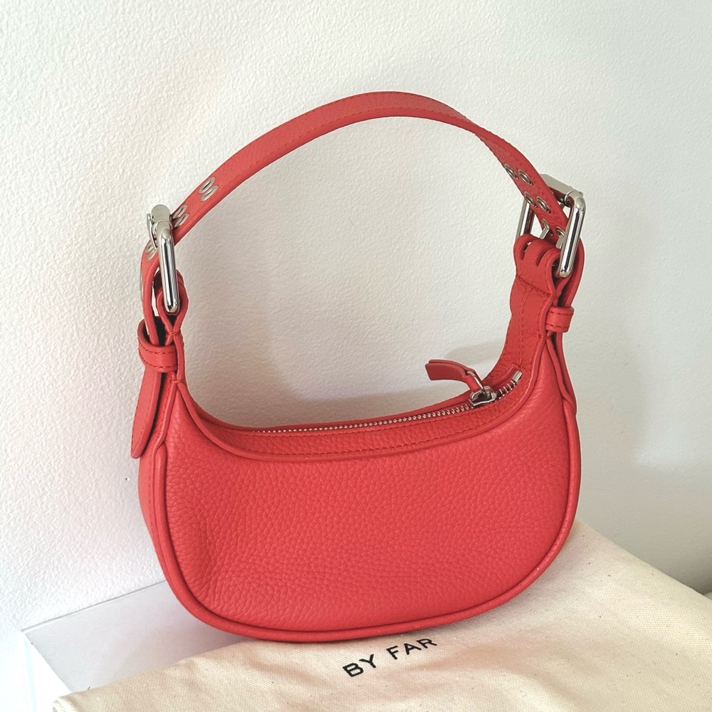 BY FAR Mini Soho Leather Shoulder Bag in Salmon w/ Original Dust Bag and Box